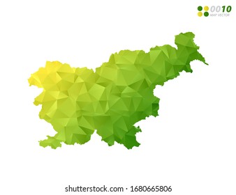 Vector Slovenia map green and yellow polygon triangle mosaic with white background. style gradient.