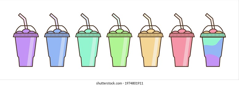 Vector slush drink isolated icon. Cartoon ice cup (Frozen Drink). Emoji clipart drawing of tropical smoothie shake.