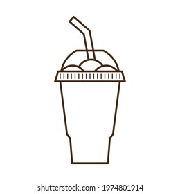 Vector slush drink isolated icon. Cartoon ice cup (Frozen Drink). Emoji clipart drawing of tropical smoothie shake.