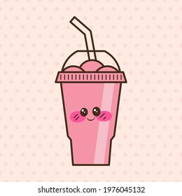 Vector slush drink isolated icon. Cartoon ice cup (Frozen Drink). Emoji clipart drawing of tropical smoothie shake.