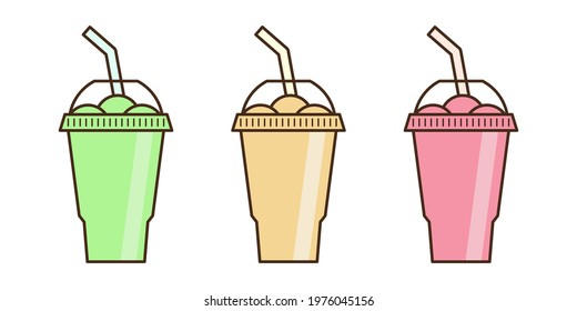 Vector slush drink isolated icon. Cartoon ice cup (Frozen Drink). Emoji clipart drawing of tropical smoothie shake.