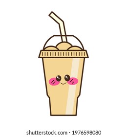 Vector slush drink isolated icon. Cartoon ice cup (Frozen Drink). Emoji clipart drawing of tropical smoothie shake.