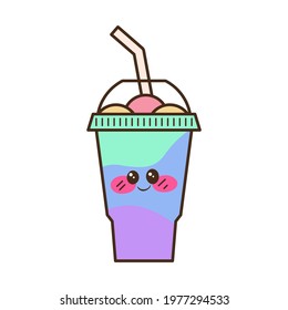 Vector slush drink isolated icon. Cartoon ice cup (Frozen Drink). Emoji clipart drawing of tropical smoothie shake.