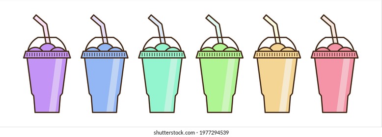 Vector slush drink isolated icon. Cartoon ice cup (Frozen Drink). Emoji clipart drawing of tropical smoothie shake.