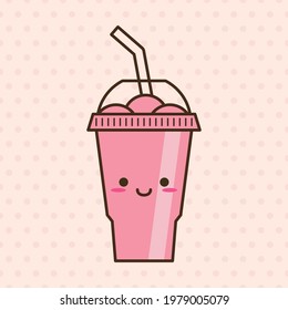 Vector slush drink isolated icon. Cartoon ice cup (Frozen Drink). Emoji clipart drawing of tropical smoothie shake.