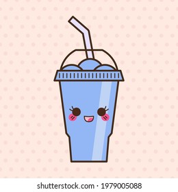 Vector slush drink isolated icon. Cartoon ice cup (Frozen Drink). Emoji clipart drawing of tropical smoothie shake.