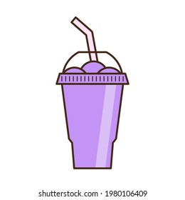 Vector slush drink isolated icon. Cartoon ice cup (Frozen Drink). Emoji clipart drawing of tropical smoothie shake.