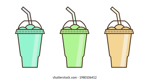Vector slush drink isolated icon. Cartoon ice cup (Frozen Drink). Emoji clipart drawing of tropical smoothie shake.