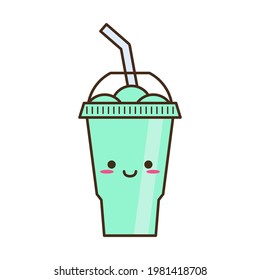 Vector slush drink isolated icon. Cartoon ice cup (Frozen Drink). Emoji clipart drawing of tropical smoothie shake.