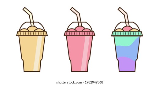 Vector slush drink isolated icon. Cartoon ice cup (Frozen Drink). Emoji clipart drawing of tropical smoothie shake.