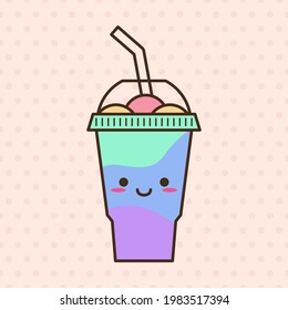 Vector slush drink isolated icon. Cartoon ice cup (Frozen Drink). Emoji clipart drawing of tropical smoothie shake.
