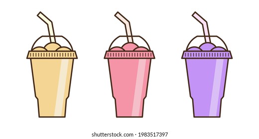 Vector slush drink isolated icon. Cartoon ice cup (Frozen Drink). Emoji clipart drawing of tropical smoothie shake.