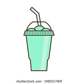 Vector slush drink isolated icon. Cartoon ice cup (Frozen Drink). Emoji clipart drawing of tropical smoothie shake.