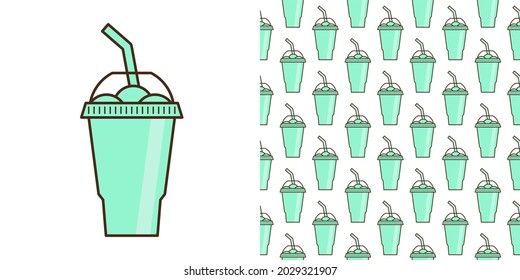 Vector slush drink isolated icon. Cartoon ice cup (Frozen Drink). Emoji clipart drawing of tropical smoothie shake.