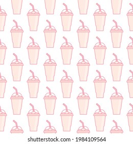 Vector slush drink seamless pattern. Cartoon ice cup (Frozen Drink). Emoji clipart drawing of tropical smoothie shake.