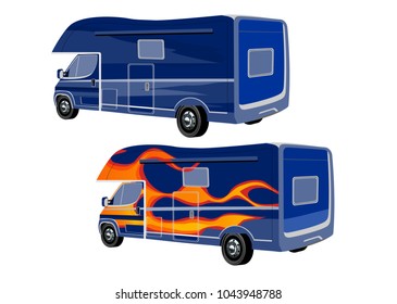 Vector small 2 trailers 3d vector. Solid and Flat color design.Stylyzed flame and water colored cars for transportation. Isolated on white vector