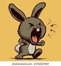 Vector of a small angry bunny screaming with his mouth open. Cute rabbit cartoon character being upset