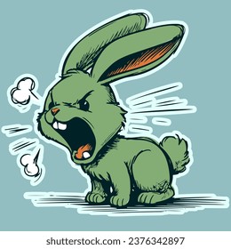 Vector of a small angry rabbit screaming with his mouth open. Cute bunny cartoon character being upset