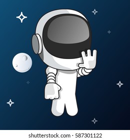 Vector small astronaut illustration cartoon in white suit and helmet