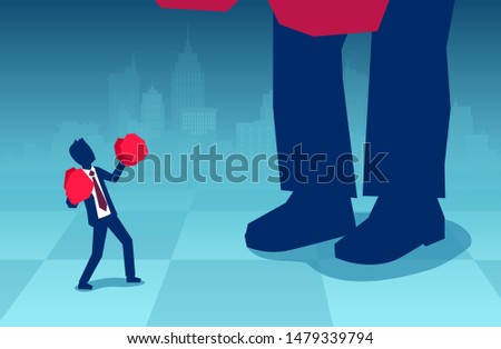 Vector of a small businessman in boxing gloves fighting a big boss