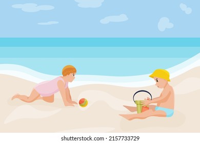 Kleinkinder spielen im Sommer am Strand. Kinder am Strand.