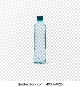 Vector Small Floor Liter Realistic Plastic Bottle. Isolated On A Plaid Background With Shadow. Apply Transparency Effect To Any Color Background.