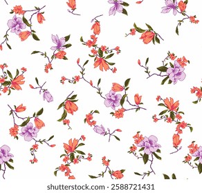 vector small floral branch pattern isolated on background. watercolor Floral vector in seamless pattern.vintage small cute flowers in retro style on white background. design for wallpaper, fabric.