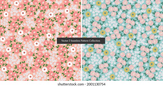 Vector small flower illustration motif ditsy seamless repeat pattern collection set 2 color ways digital file artwork home decor print fashion fabric surface design textile
