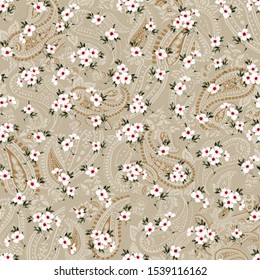 vector small flowers with paisley pattern on background