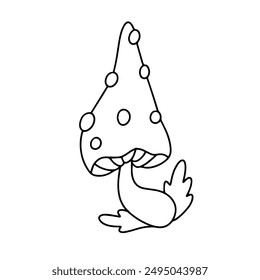 Vector small fly agaric mushroom. Cartoon mushroom. Outline drawing of fly agaric.