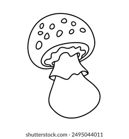 Vector small fly agaric mushroom. Cartoon mushroom. Outline drawing of fly agaric. Amanita muscaria
