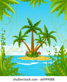 Vector Small Island with tropical palms