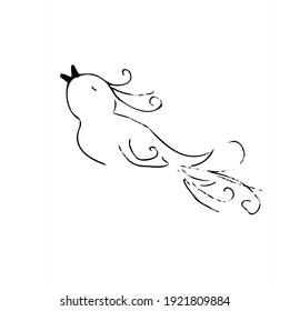 Vector small isolated bird on the white background for postard, doodle, line art, hand drawning