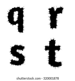 Vector Small Letters for English on transparent background.  Vector silhouette art font for q r s and t