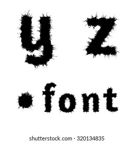 Vector Small Letters for English on transparent background.  Vector silhouette art font for y z and point
