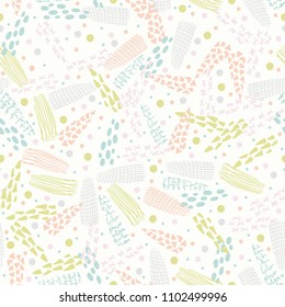 Vector Small Pastel Confetti Sprinkles, Repeating Seamless Party Pattern Background, Delightful lllustration of Pink, Teal & Cream Tiny Ditsy Shapes for Fashion Prints, Nursery & Pretty Web Stationery