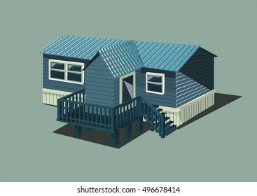 Vector small trailer house  size house with blue theme 