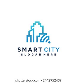 Vector smart city logo with modern concept and business card design template