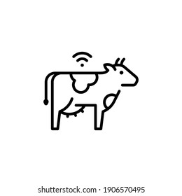 Vector Smart Farm Cow Icon. Modern Technology Agriculture Concept. Linear Wifi Livestock Illustration. Agritech Innovation Cattle Template