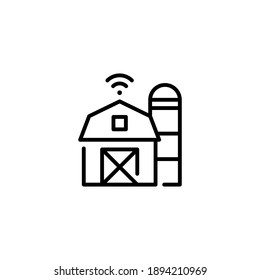 Vector smart farm house icon. Innovation network farming template. Technology barn symbol illustration.  Linear digital agriculture concept.