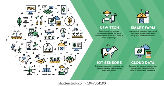 Vector Smart Farm Icon Illustration. Digital Farming Banner With Place For Text. Outline Technology Agriculture Logo Signs Concept. Innovation Farmer Control Background Design