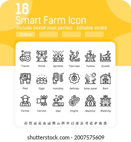 Vector smart farm icon set isolated on white background. Illustration outline symbols of technology agriculture, Innovation farmer management concept icon for digital farming elements. Editable stroke
