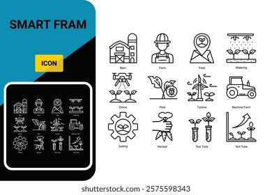 Vector smart farm icon set isolated on white background. Illustration symbols of technology agriculture, Innovation farmer management concept icon for digital farming elements 