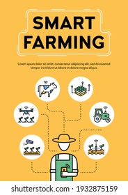 Vector Smart Farm Poster Concept With Place For Text. Line Illustration Of Technology Agriculture. Simple And Clear Digital Farming Background Template. Innovation Farmer Management Icon Flyer Design