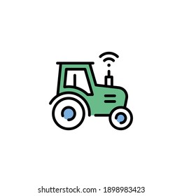 Vector Smart Farm Tractor Icon. Line Wifi Harvest Truck Illustration. Modern Technology Agriculture Concept. Flat Innovation Heavy Machinery Template