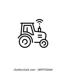 Vector Smart Farm Tractor Icon. Modern Technology Agriculture Concept. Linear Innovation Heavy Machinery Template. Simple Wifi Harvest Truck Illustration