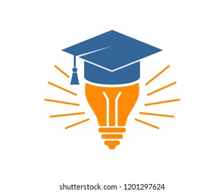 Vector Smart Graduation Hat University with Light Bulb Sign Symbol Icon Logo Design Inspiration