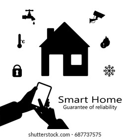 Vector smart home. Flat design illustration in black and white style. Smart house infographic.
