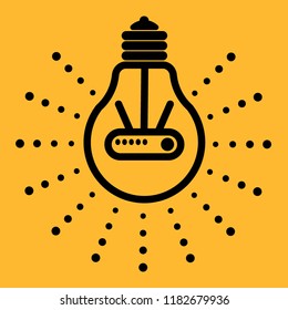 Vector smart home light concept with outline lamp bulb icons and router inside. Business flat logo template for modern company or new hi-tech project. LI-FI technology illustration