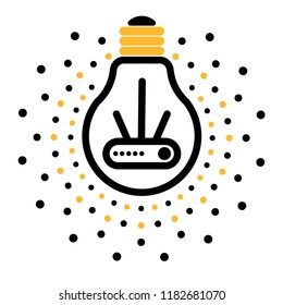 Vector smart home light concept with outline lamp bulb icons and router inside. Business flat logo template for modern company or new hi-tech project. LI-FI technology illustration